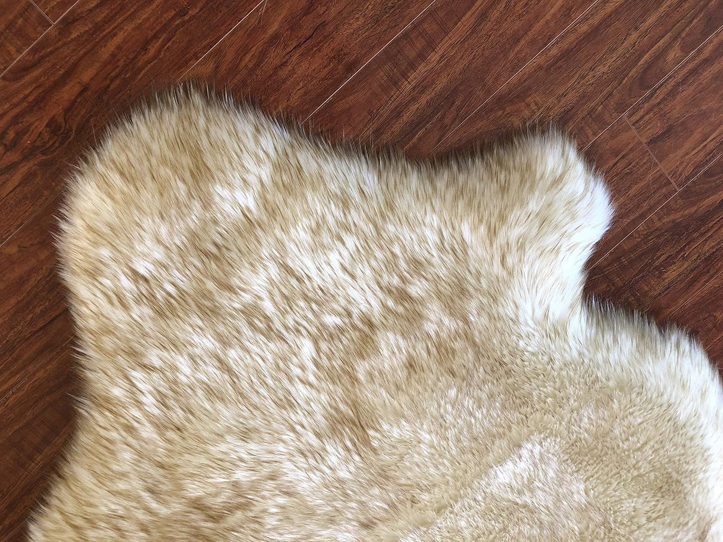 LAMBZY Faux Sheepskin Hypoallergenic Free Shape Silky Shag Rug, Luxury Shaggy Silky Plush Carpet for Bedrooms Rugs Living Sofa Floor (Triple Side by Side 3'x6', White with Brown Tips)
