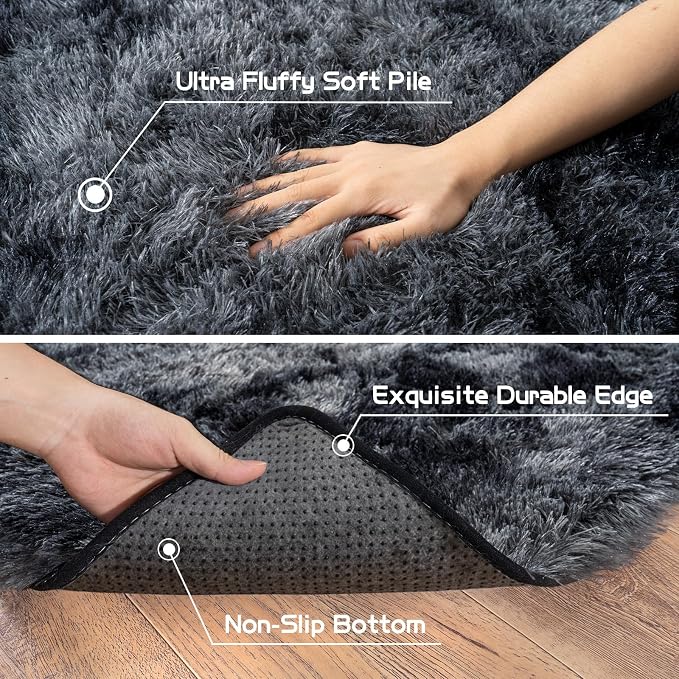 Pionblank Large Rug for Living Room 6x9, Modern Shag Area Rug, Dark Grey | Soft - Image 5