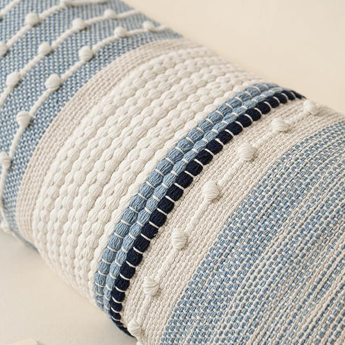 Coastal Blue Decorative Lumbar Pillow Cover 14x36 Boho Long Body Pillow - Image 7