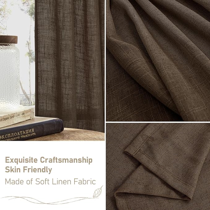 Dark Brown 78 inch Sheer Linen Curtains - Image 6