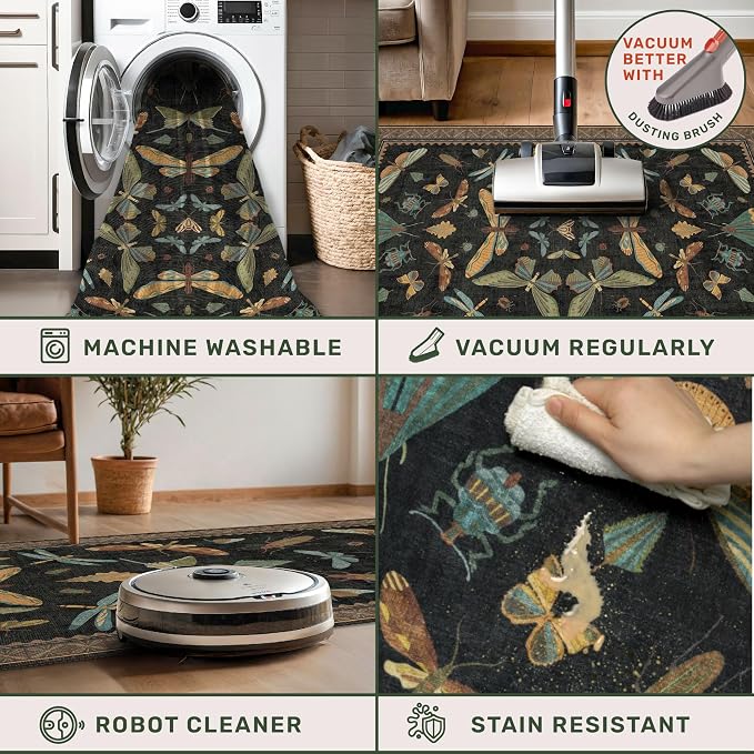 Black Insect 2'6"x10' Washable Extra Long Runner Rugs - Image 4