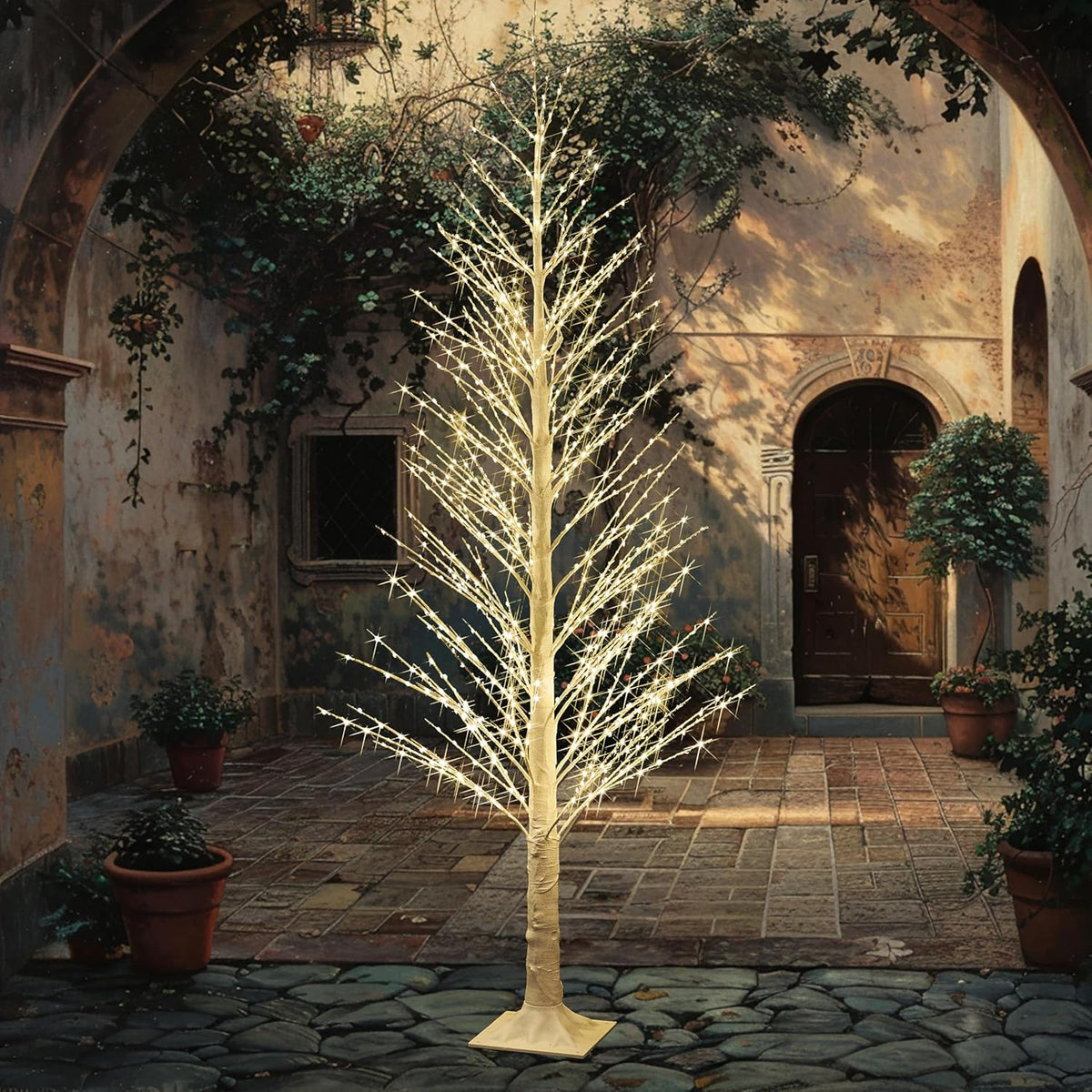 Fudios Lighted White Tree Alpine 6FT 810 LED Fairy Lights, Artificial Winter Twig Tree Lights Plug in for Christmas Indoor Outdoor Home Decoration