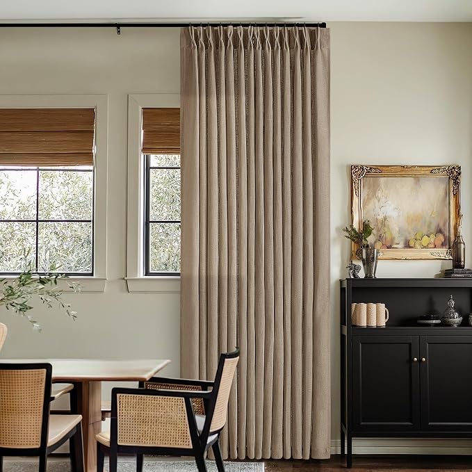 Semi Sheer Pleat Linen Light Brown Latte Farmhouse Curtains 96 Inches Long | - Image 6