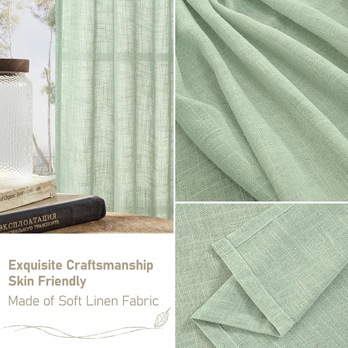 Semi Sheer Window Linen Curtains 63 Inch Length - Image 6