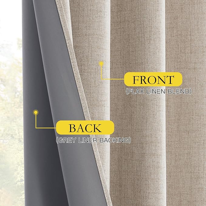 NICETOWN Rod Pocket Full Blackout Natural Linen Curtains 108" Length - Image 7