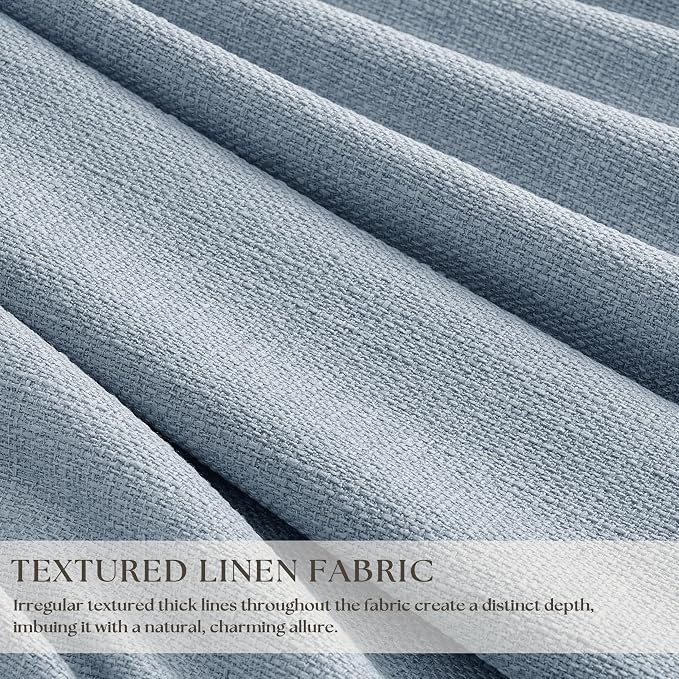 Pinch Pleated 100% Blackout Thick Linen Light Blue Curtains 84 Inches Long | - Image 7