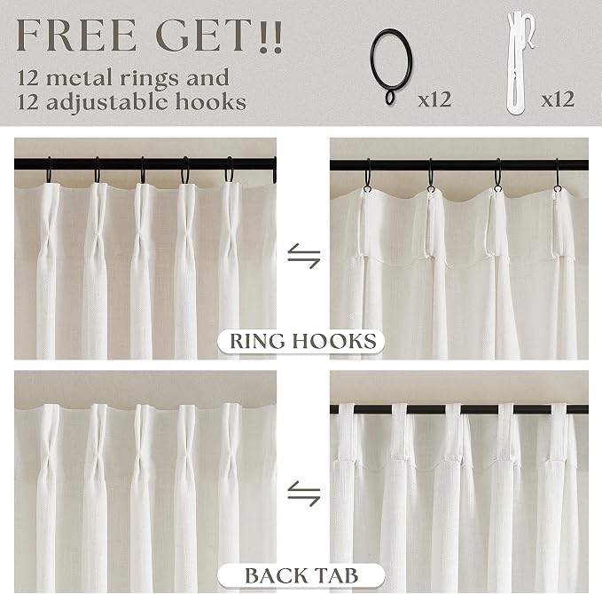 Natural 60 Inch Width Linen Pinch Pleated 92 Inch Long Curtains | Thick Linen - Image 5