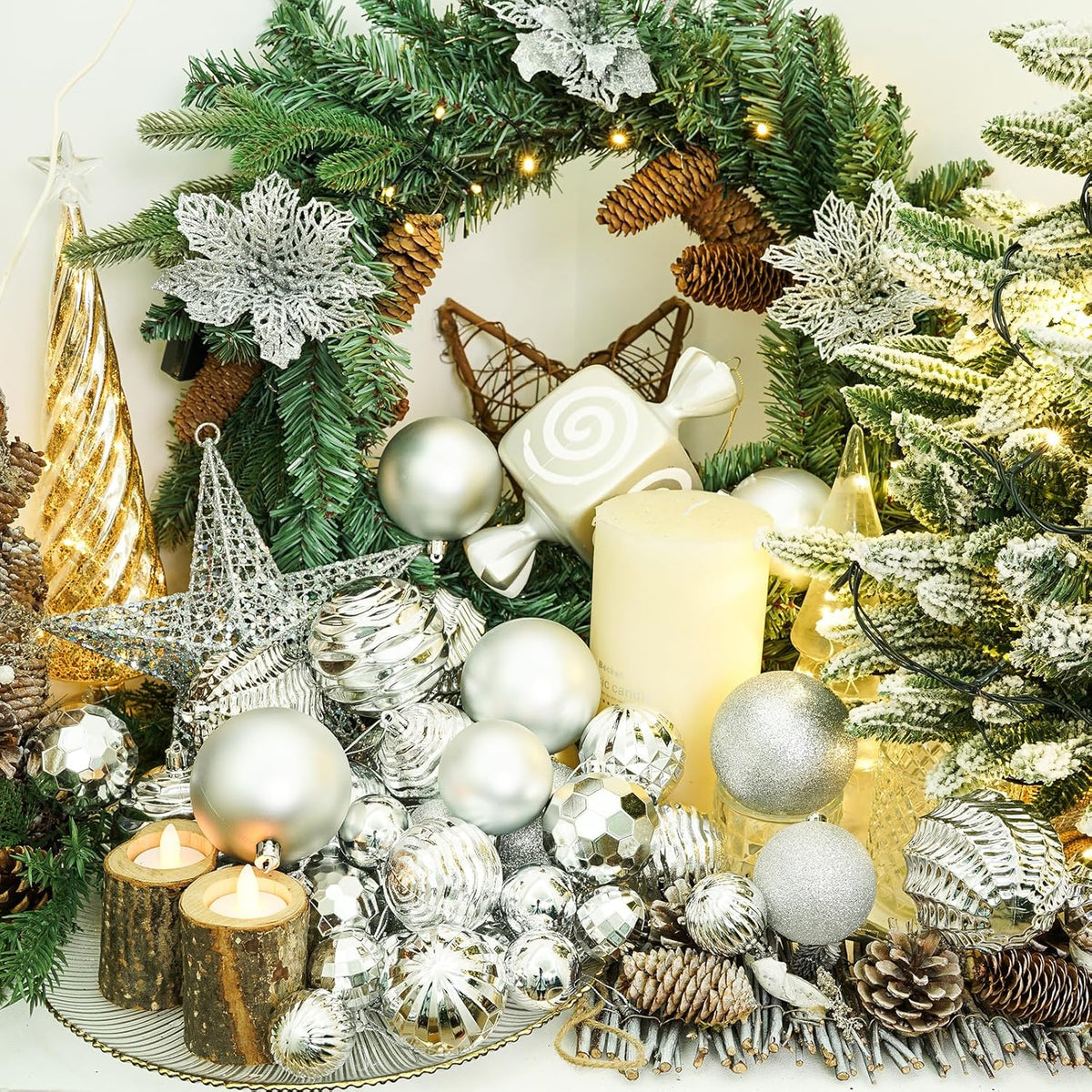 XmasExp 16ct Christmas Balls Ornaments - Shatterproof Large Hanging Ball Decorative Xmas Balls for Holiday Wedding Party Xmas Tree Decoration(3.15"/80mm, Silver)