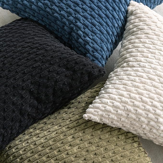 Set of 4 Blue Decorative Throw Pillow Covers 20x20 Inch Corduroy Pillow Covers - Image 8