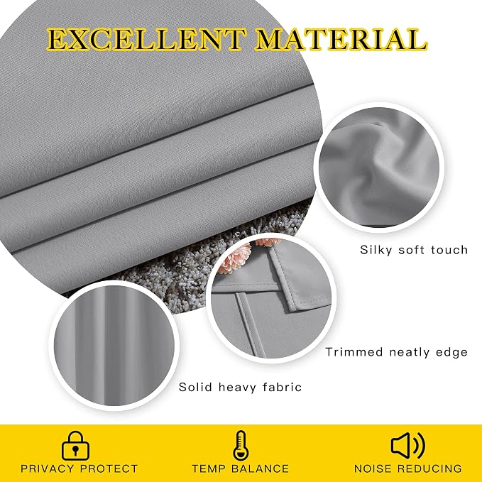 NICETOWN Silver Grey Bedroom Curtains 63 inch Length 2 Panels Set - Image 4