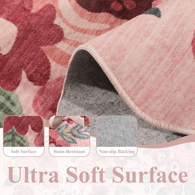 DUKINO 2x4 Rug for Entryway, Floral Washable Kitchen Rugs Non Slip, Low Pile - Image 8