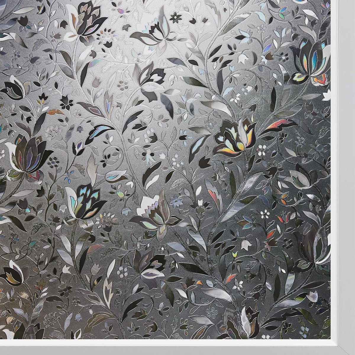 Kromapolis Window Film, Window Privacy Film Frosted, Vinyl Glass Covering, Stained Glass Decorative Film, Static Window Clings, Non-Adhesive (Grayish Black, 23.6 x 78.7 inch)