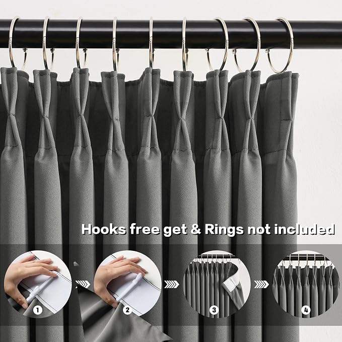 Grey Block Out Curtains for Bedroom, Sound Reducing Solid Window Treatment for - Image 2