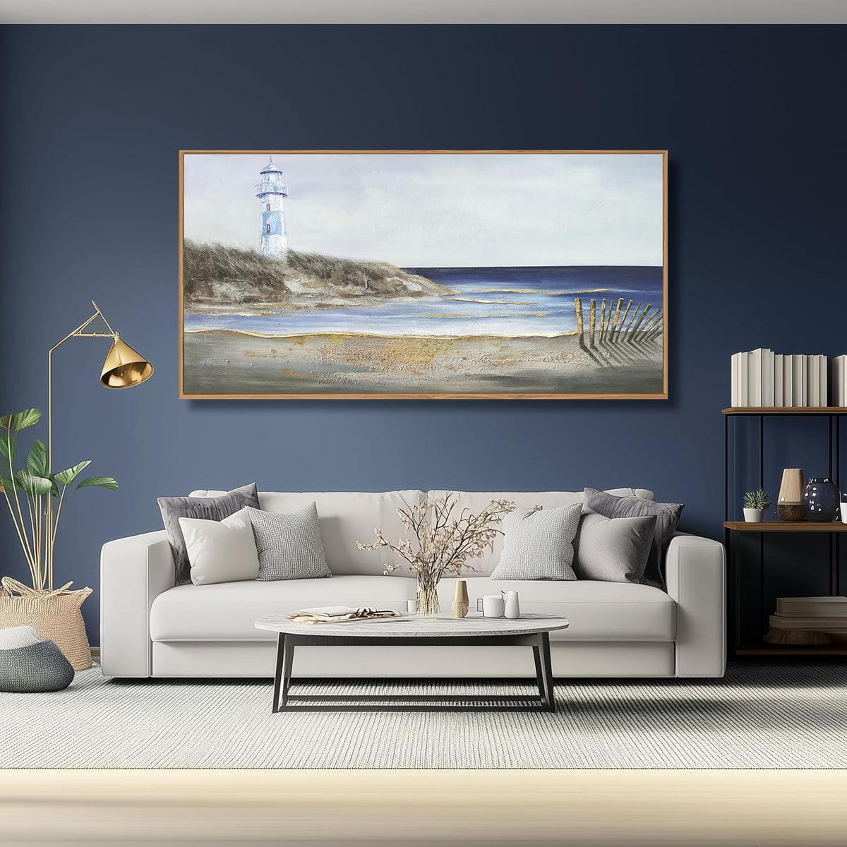 Yuaxker Large Ocean Wall Art Blue and Gold Wall Decor Framed Artwork Vogue Canvas Painting for Living Room Bedroom Dining Room Office Home Decor 30x60 Inch
