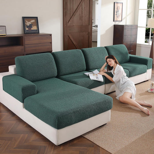Couch Cushion Covers for Sectional Sofa, Stretch Soft Sofa Slipcovers Washable Wear-Resistant Universal Furniture Protector for Living Room(2 Seaters Covers, Green)