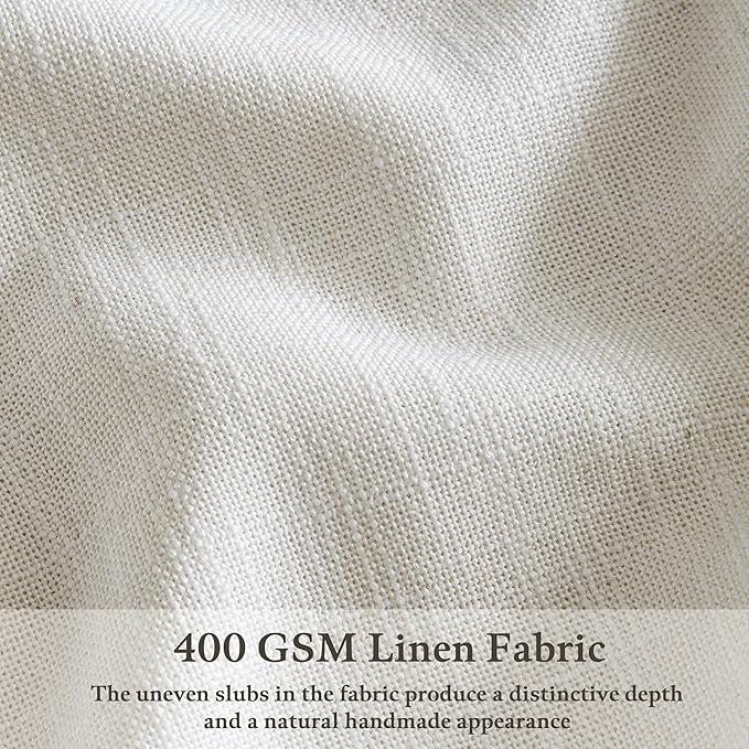 Beige White 98 Inch Pleated Linen Memory Trained Semi Sheer Curtains 50W | - Image 3