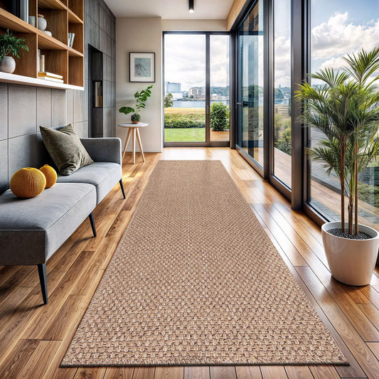 CAMILSON Indoor and Outdoor Runner Rug Natural Solid Boho Woven Design Easy-Cleaning Non Shedding Farmhouse Living Room Bedroom Garden Patio and Kitchen Washable Outside Carpet Alfombras (2x7)
