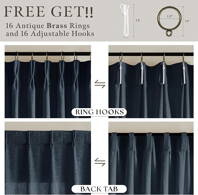Blue Linen Pleated Light Filtering Sheer Curtains - Image 5