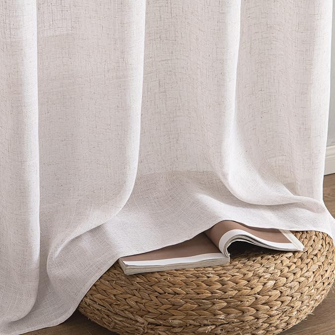 MIULEE White Linen Curtains 52x90 Inch Long 2 Panels Set Soft Thick Linen | - Image 7