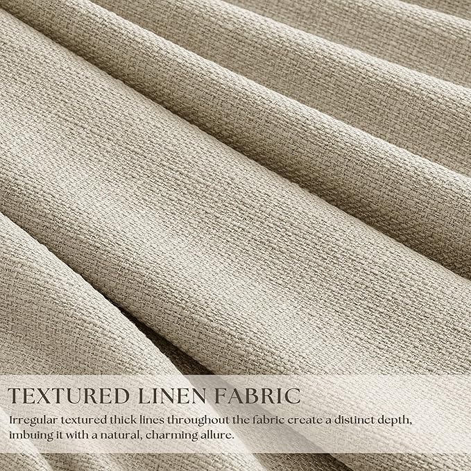 Oatmeal Pinch Pleated 100% Blackout Linen Curtains 100 Inch Length 2 Panel | - Image 2