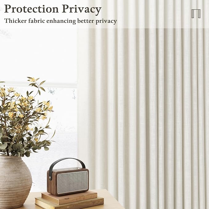 Natural Pinch Pleated Linen Blend Semi Sheer Window Curtains 90 Inches Long | - Image 7