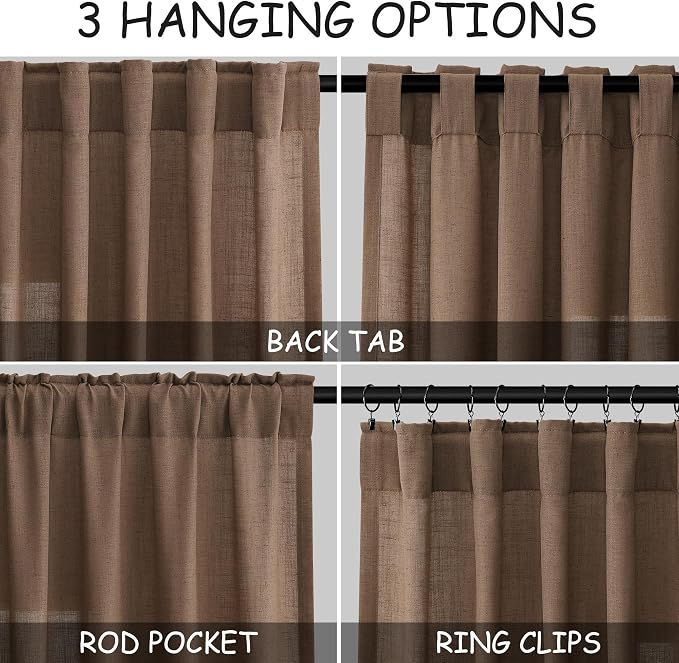 Caramel Brown Linen Curtains 84 Inches Long - Image 2