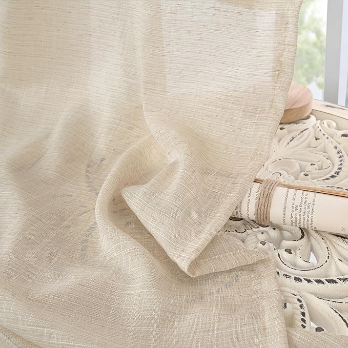 BGment Burlap Linen Curtains 36 Inch Length, Sheer Cafe Drapes Lightweight - Image 7