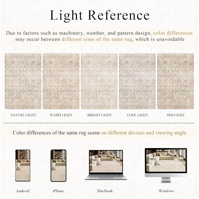 Schweek 5x7 Washable Area Rug Vintage Neutral Beige Rugs - Image 6