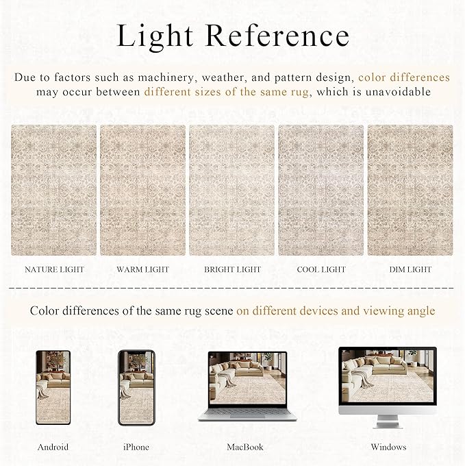 Schweek 6x9 Beige Area Rug Washable Neutral Distressed Rugs - Image 6
