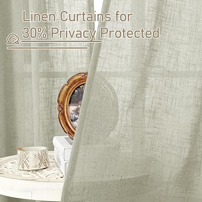 Sage Grey Linen Boho Curtains 78 inch Length 2 Panels, 52 x 78 Inch | Faux - Image 5