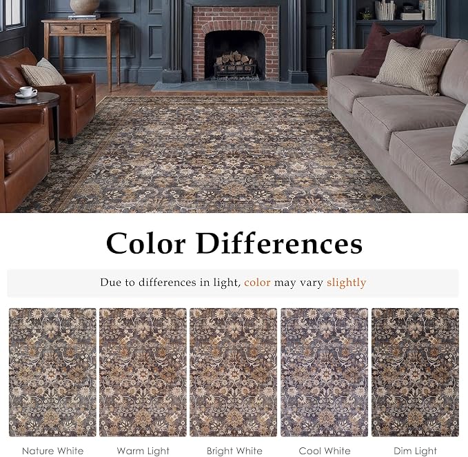 2'6''x10' Brown Blue Vintage Floral Washable Runner Rug - Image 8