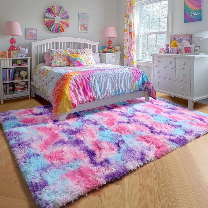 Amdrebio Pink Blue Purple Large Shag Rug 8x10 - Image 4