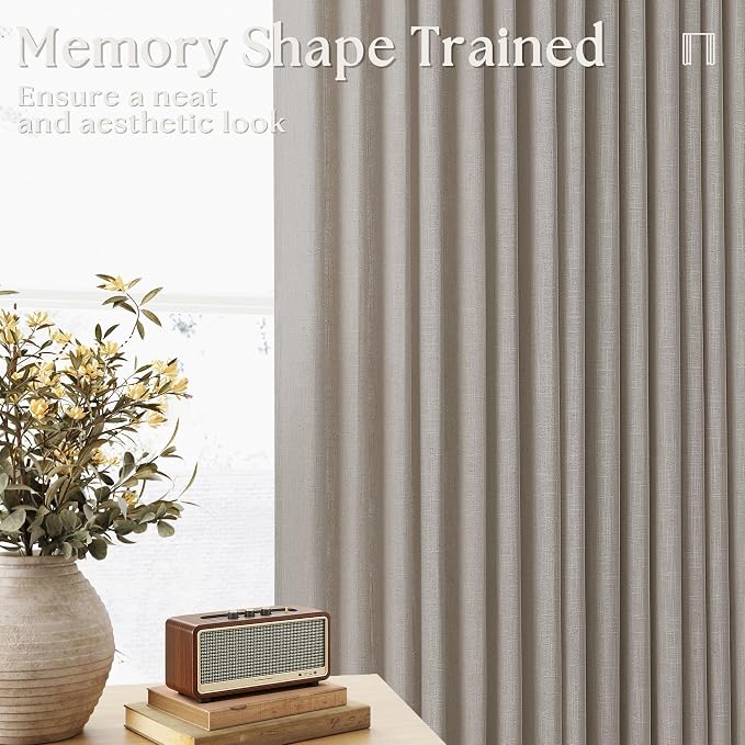 Burlywood Birch Pinch Pleated Linen Curtains 63 Inch Length 2 Panels Set | - Image 3