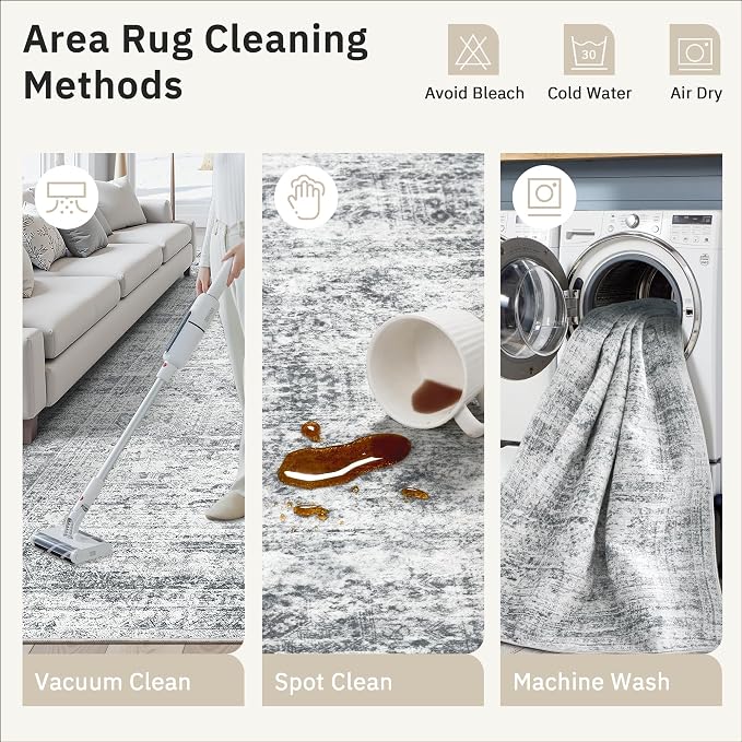 Soalmost Washable Area Rug 8x12 Large Soft Grey Rugs - Image 9
