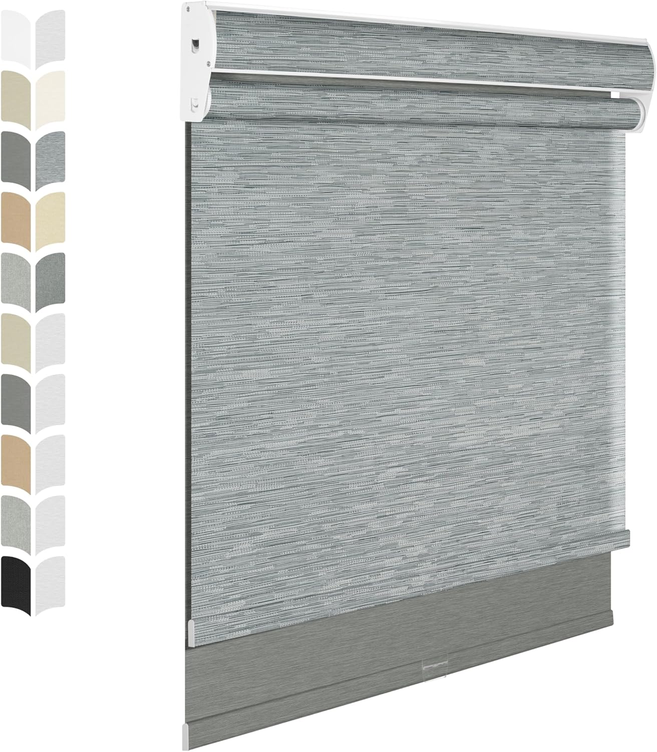 BERISSA Cordless Dual Roller Shades with Cassette Valance, Double Window Shades - Blackout and Light Filtering - Day and Night for Home Office Door. Striped Jacquard Grey. 28 W x 72" H