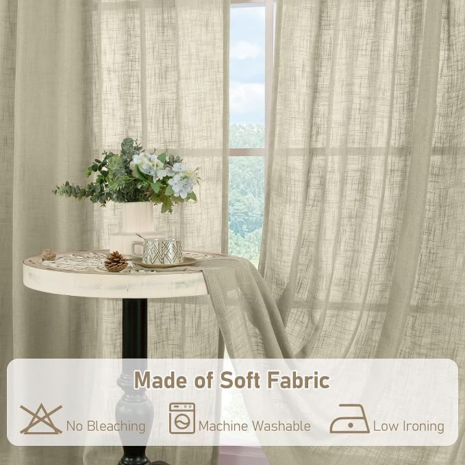 Linen Curtains for Living Room 84 inch Length 2 Panels, 52 x 84 Inch | Light - Image 8