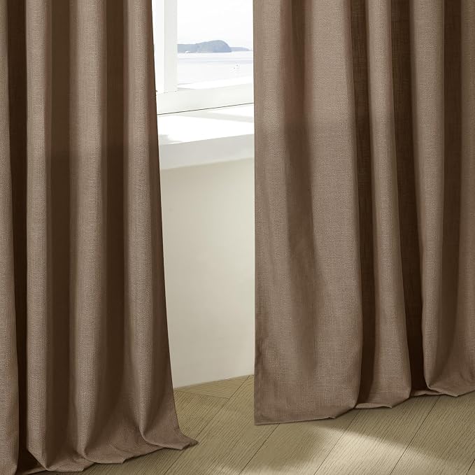 Dark Brown Linen Semi Sheer Pinch Pleated Curtains 108 Inches Long 2 Panels | - Image 7