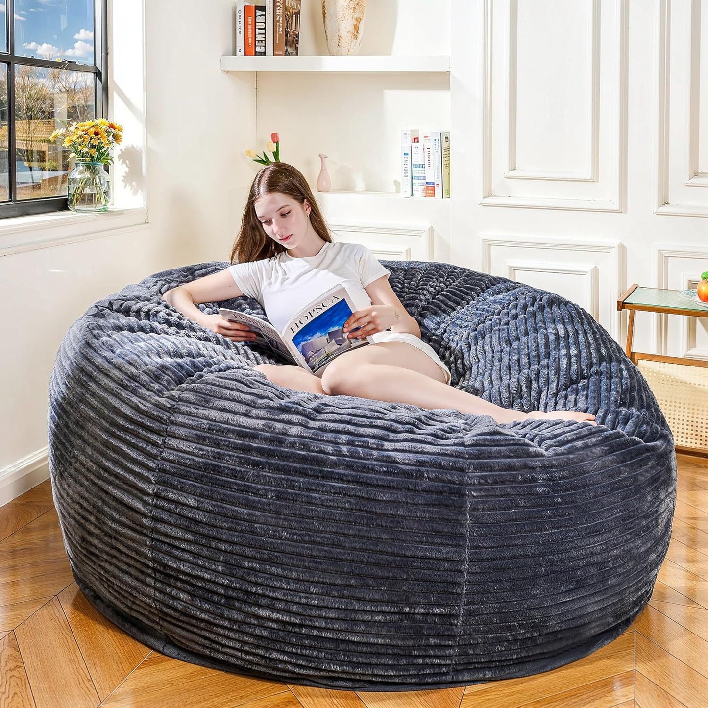 Large Bean Bag Chair, 6FT Giant Beanbag Chairs with Memory Foam Filled, Bean Bag Chairs for Adults, Ultra Soft Lazy Sofa for Living Room Bedroom (Grey)