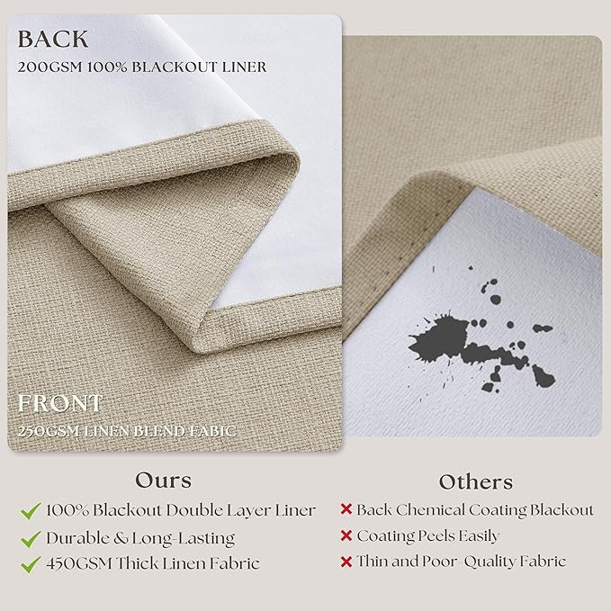 Oatmeal Extra Wide 100% Black Out 102 Inch Curtains - Image 6