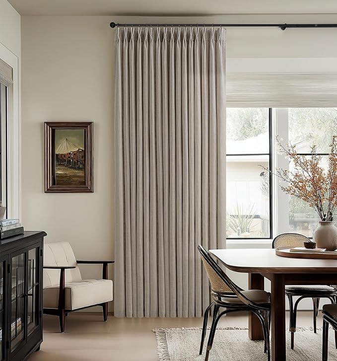 92 Inch Taupe Linen Pinch Pleated Light Filtering Curtains 50x92 2 Panels | - Image 8