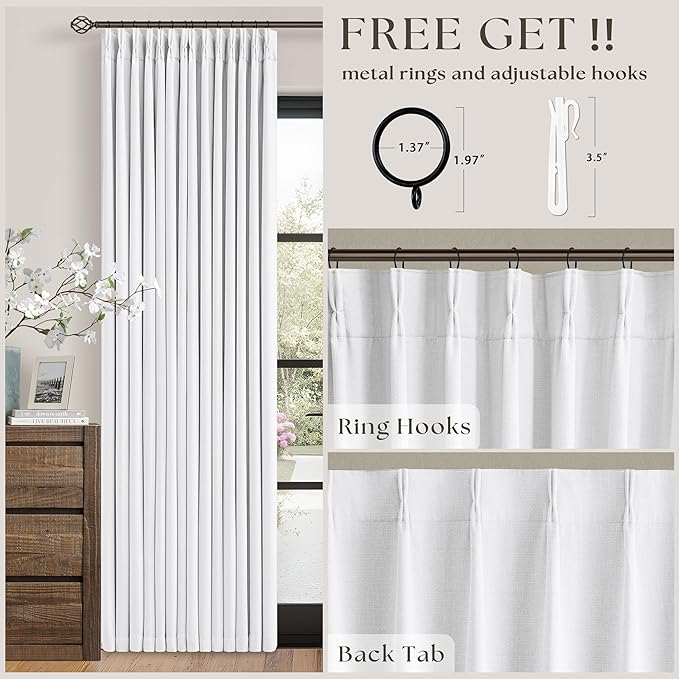 Snow White Pleated Linen 100% Blackout Curtains 90 Inches Long | Pinch Pleat - Image 5