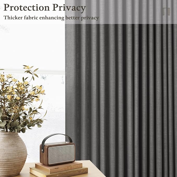 Semi Sheer Linen Blend Pinch Pleated Charcoal Grey Curtains 72 Inch Long | - Image 6