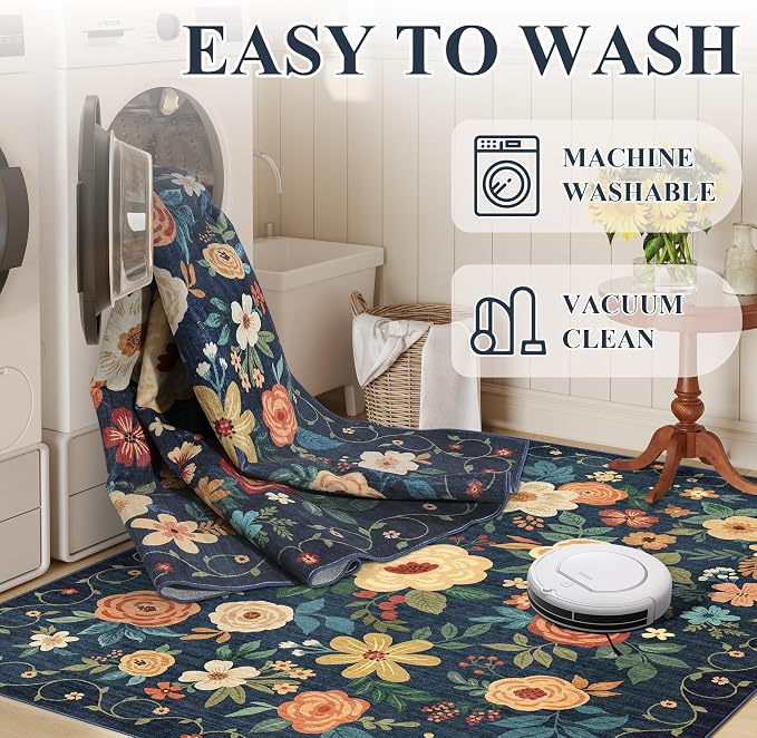 DUKINO 3x4 Area Rug, Floral Washable Rug - Image 6