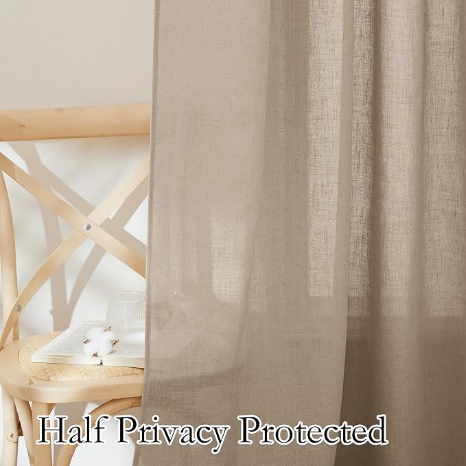 RYB HOME Farmhouse Boho Linen Sheer Curtains 90 inches Long - Image 3