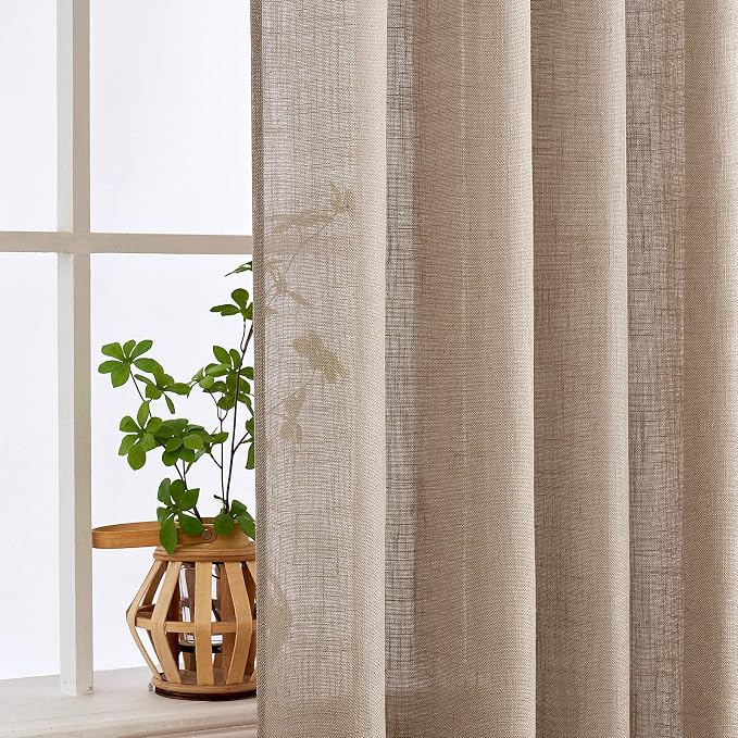 MIULEE Taupe Linen Curtains 37x84 Inch Soft Thick Linen Window Drapes | 84 Inch - Image 5