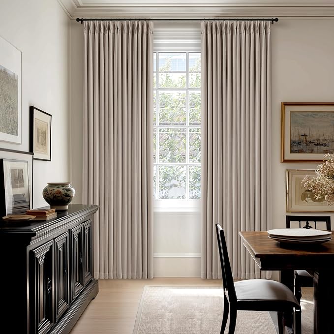 Pinch Pleated Blackout 105 Inch Bedroom Linen Curtains Burlywood Birch | - Image 8
