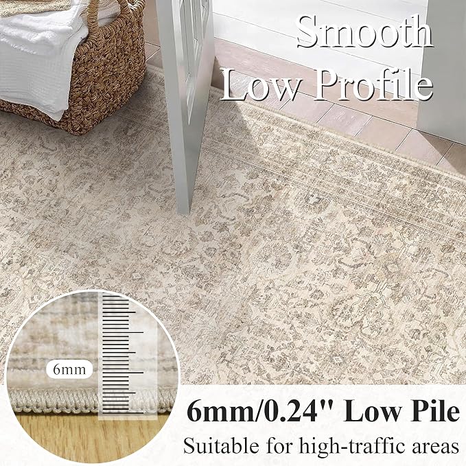Schweek 3x5 Washable Area Rugs Vintage Floral Non Slip Entryway Rug Beige | - Image 4