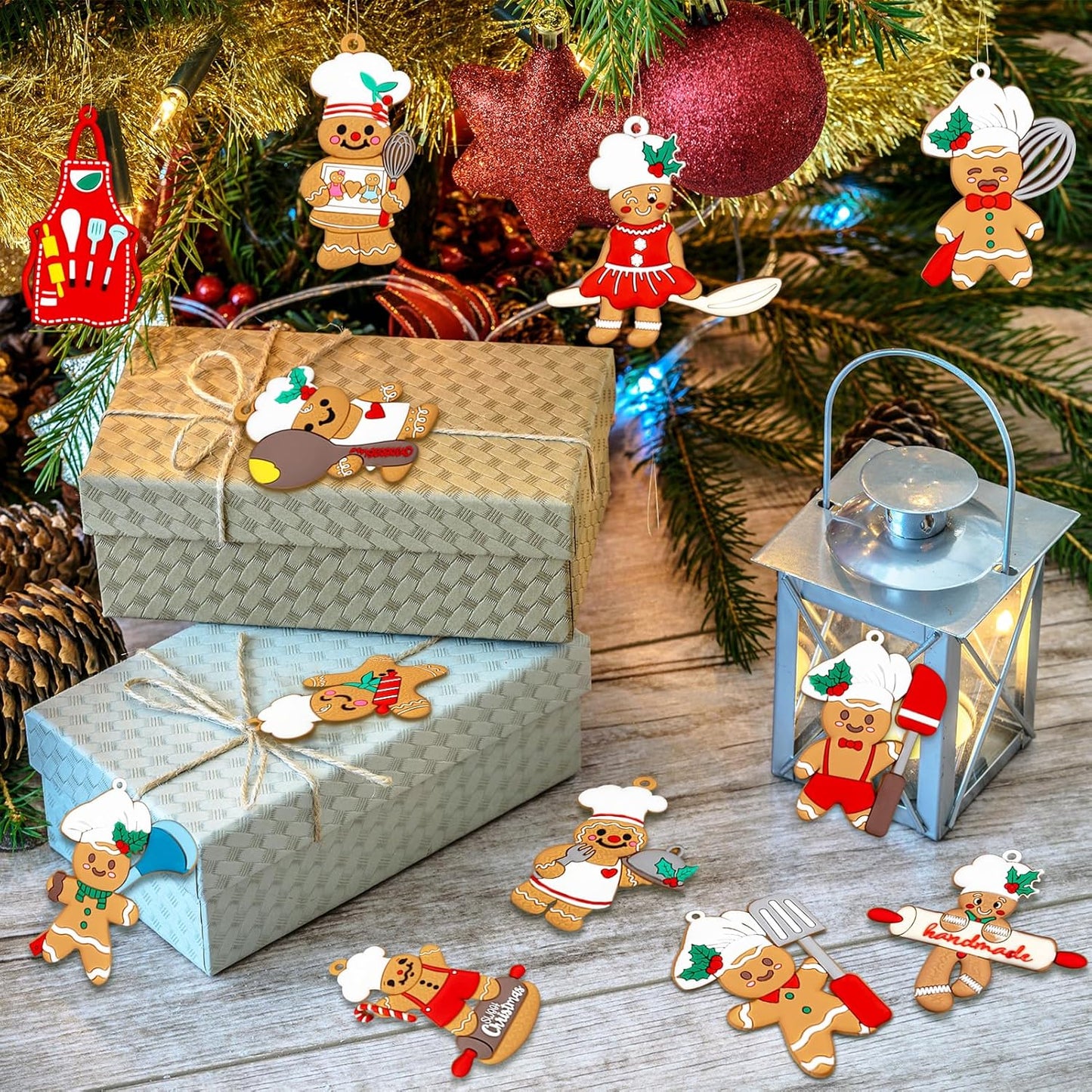 12pcs Gingerbread Christmas Decoration for Tree - Cooking Gingerbread Man Ornaments Christmas Hanging Decor for Xmas Tree Home Kitchen Decor Party Supplies