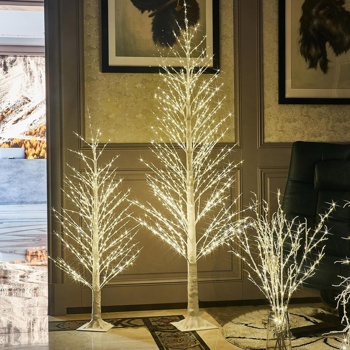 Fudios Lighted White Tree Alpine 6FT 810 LED Fairy Lights, Artificial Winter Twig Tree Lights Plug in for Christmas Indoor Outdoor Home Decoration