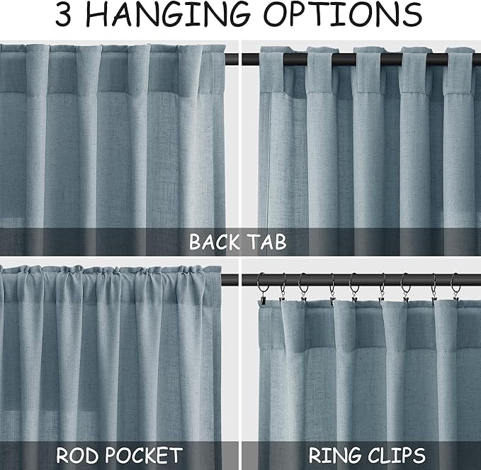 Light Blue Linen Curtains 84 Inch Length 2 Panels Set - Image 2